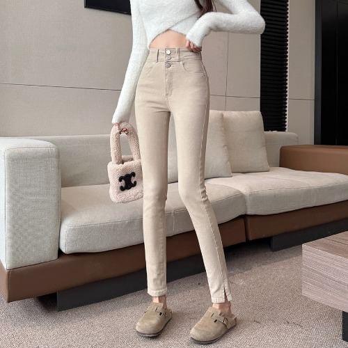 High Rise Side-Slit Cropped Skinny Jeans Product Image