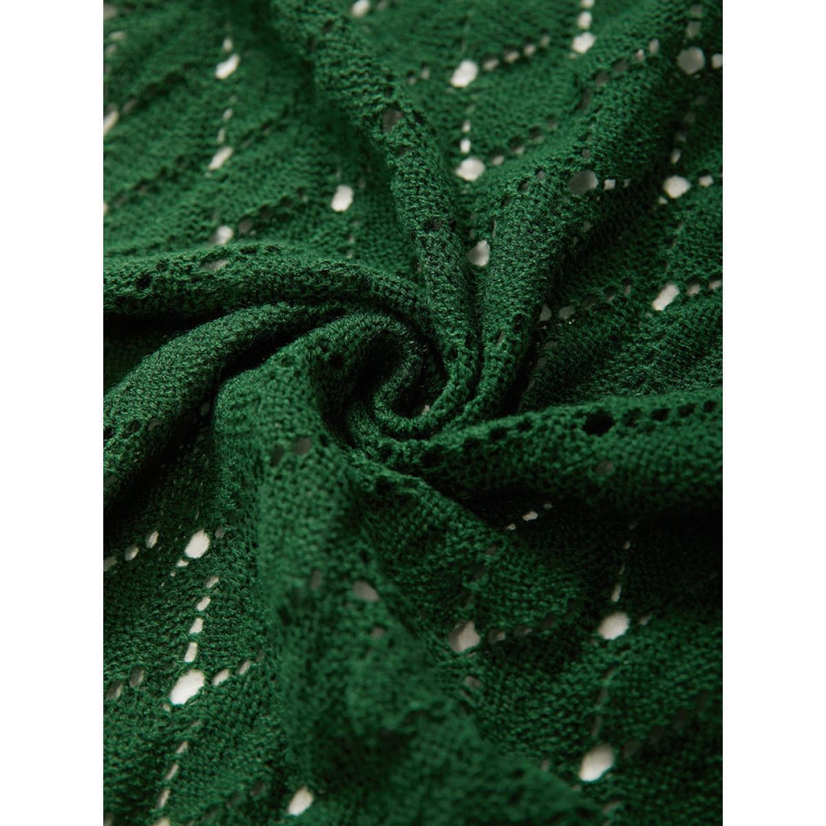 Plus Size Plain Geo Eyelet Drop Shoulder Maxi Cardigan Emerald Women Casual Loose Long Sleeve Dailywear Cardigans BloomChic 18-20/2X Product Image