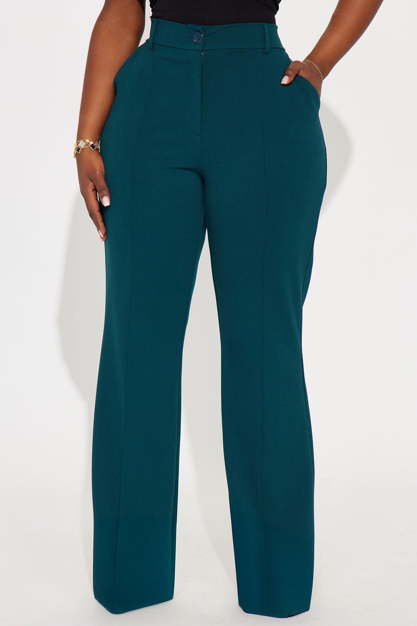 Heidi Wide Leg Trouser Pant - Hunter Green Product Image