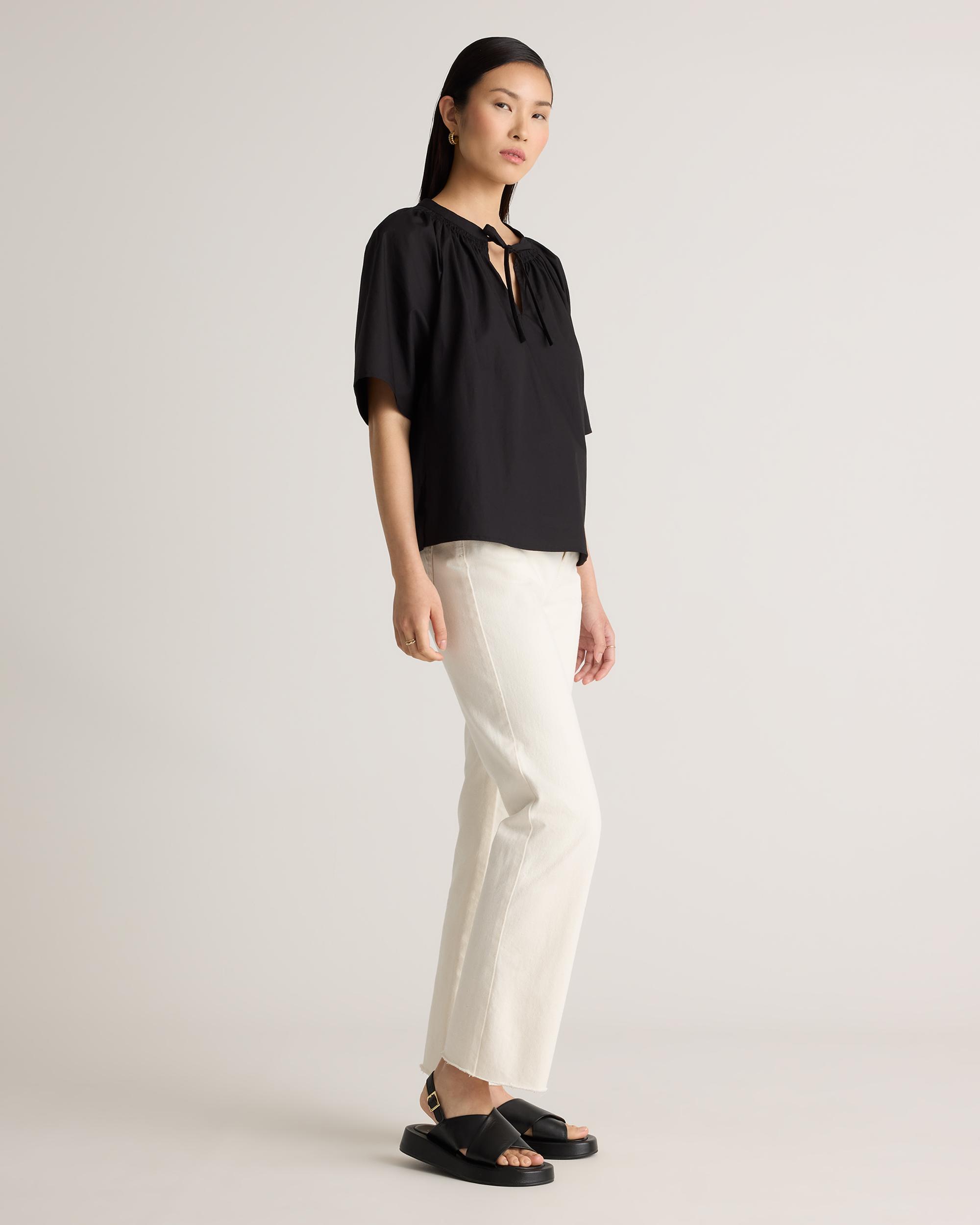 Quince | Women's Poplin Split Neck Top Organic Cotton Product Image