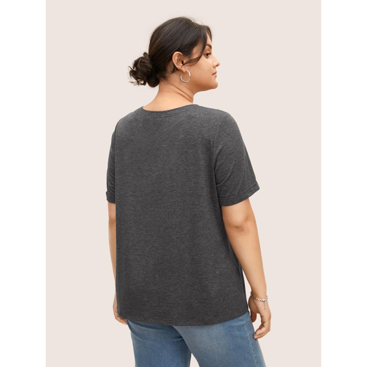 Plus Size Letter Print Round Neck T-shirt DimGray Women Casual Contrast Round Neck Everyday T-shirts BloomChic 12/L Product Image