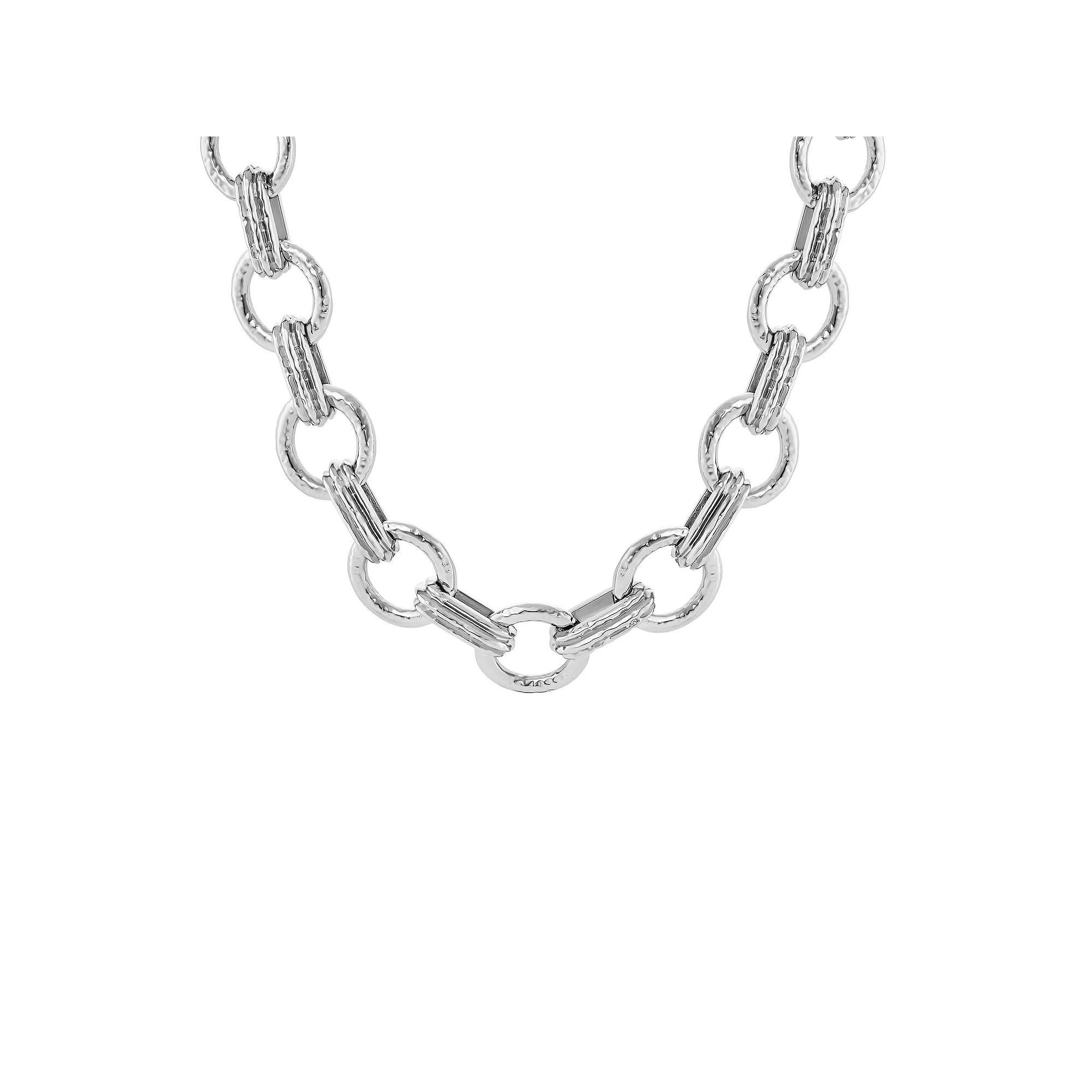 Emberly Silver Tone Hammered Round Link Chain Necklace, Women's, Gray Product Image