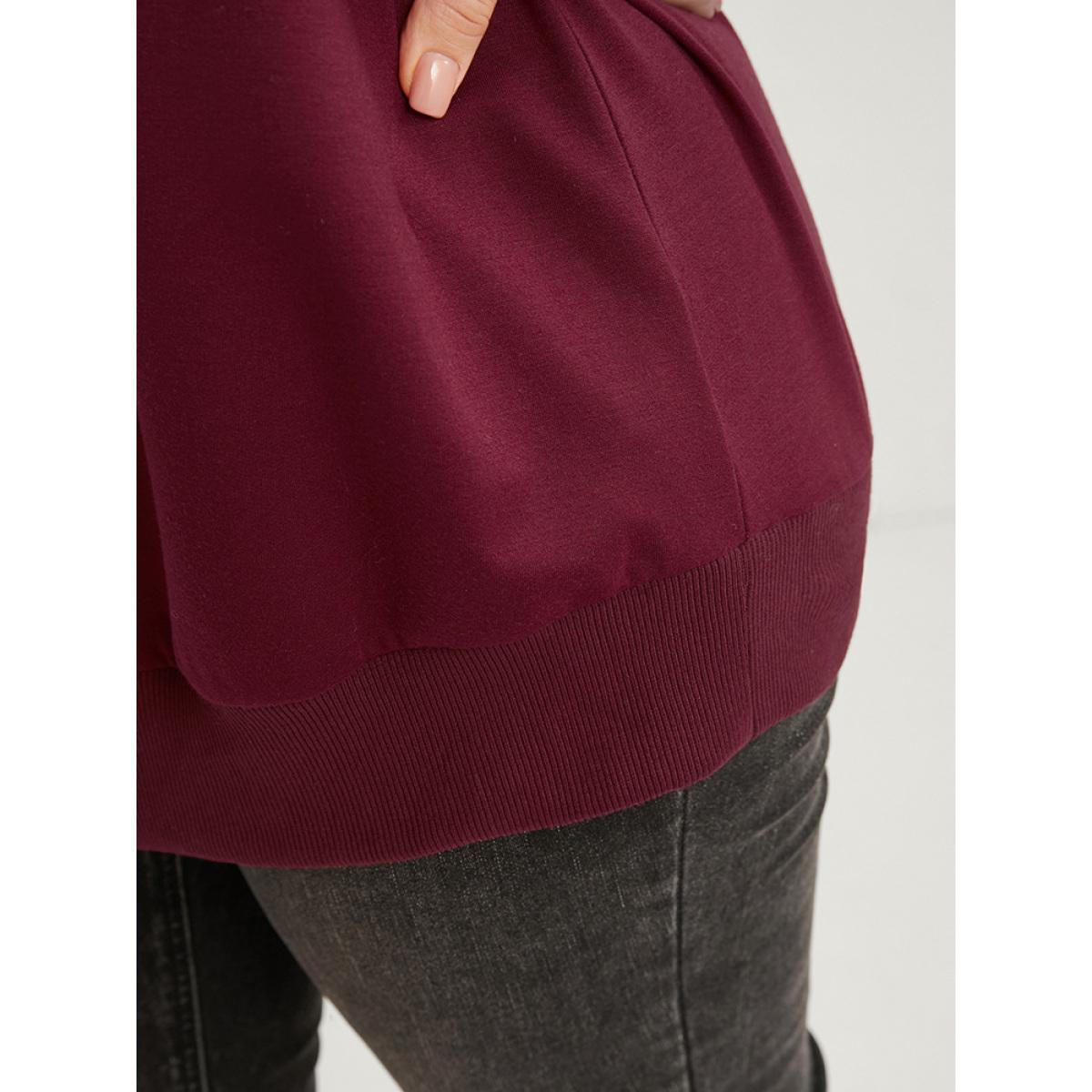 Plus Size Solid Pearls Beaded Raglan Sleeve Drop Shoulder Sweatshirt Women Scarlet Elegant Beaded Round Neck Dailywear Sweatshirts BloomChic 14-16/1X Product Image