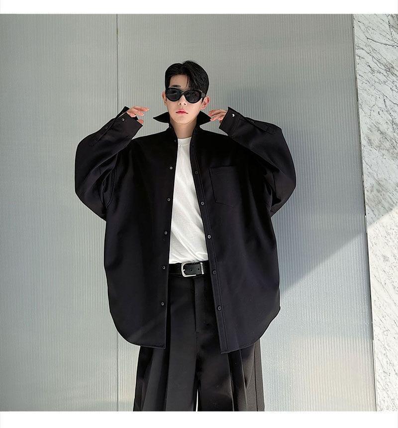 Plain Pocket Detail Oversized Shacket Product Image