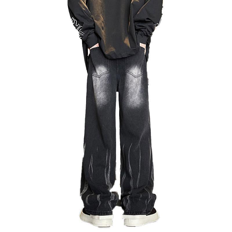 Mid Rise Washed Straight Leg Jeans Product Image