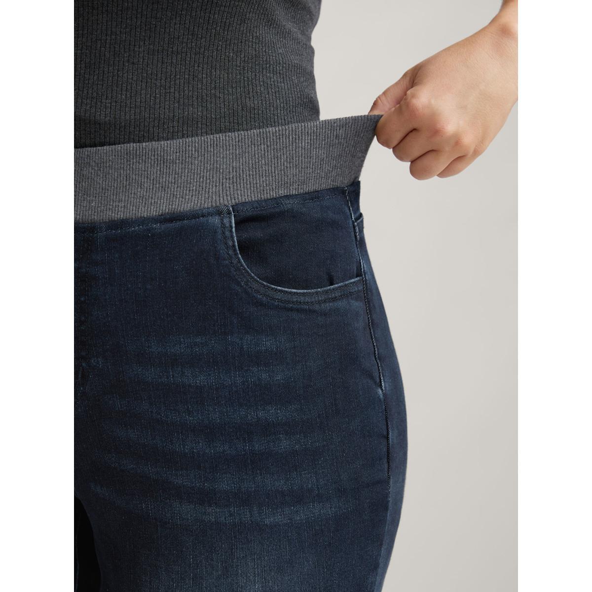 Plus Size Stretchy Whiskered Waist Skinny Knit Jeans Women Darkindigo Elegant Medium stretch Slanted pocket Jeans BloomChic 18/2X Product Image