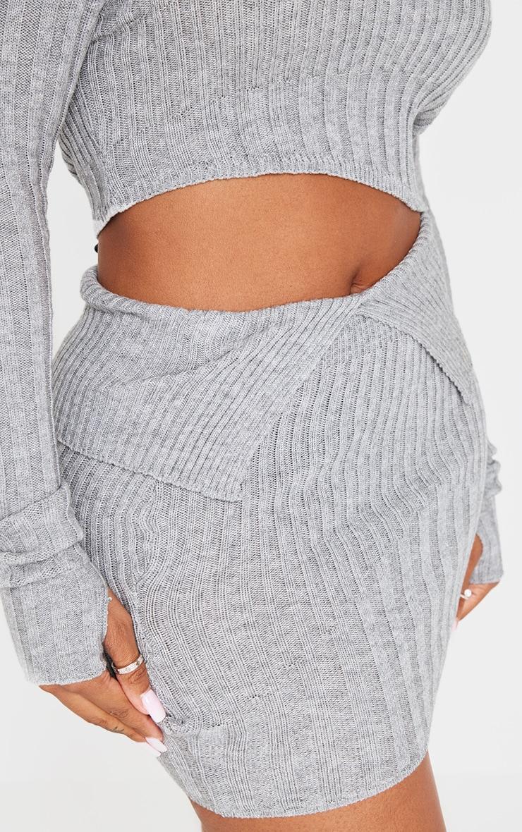 Shape Grey Fold Over Ribbed Mini Skirt Product Image