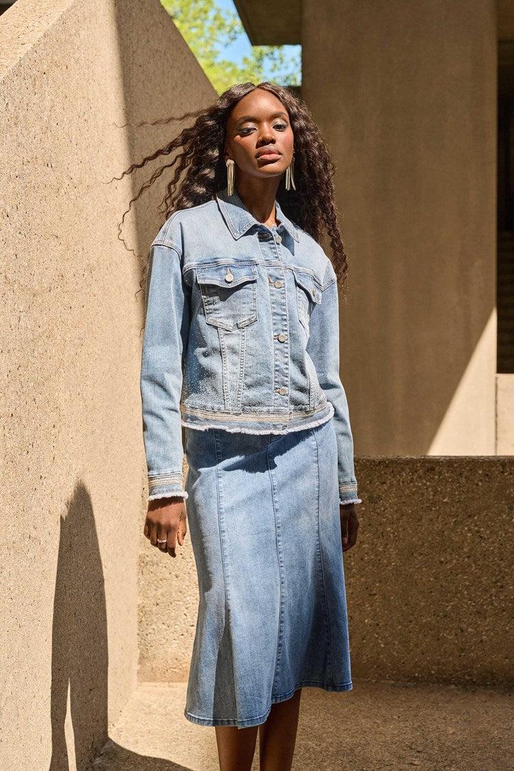 Stretch Denim Jacket with Embroidery Product Image