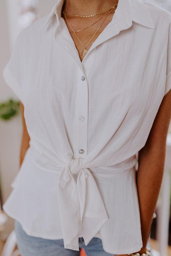Cue The Sparklers Front Tie Top In Ivory Product Image