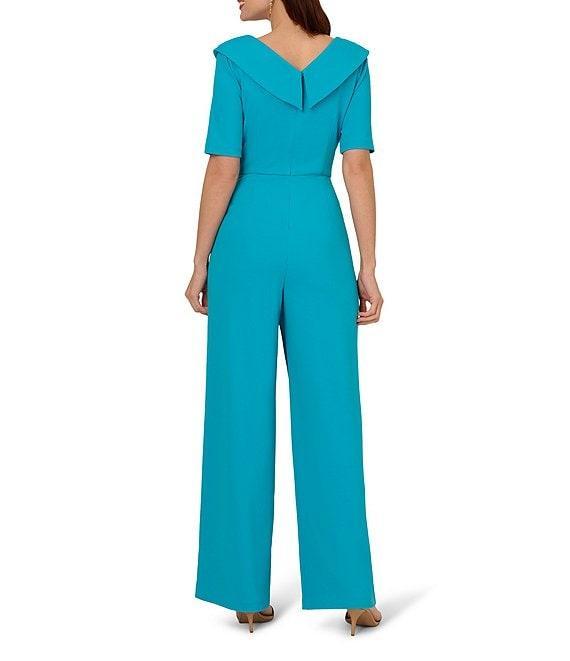 Adrianna Papell Crepe Asymmetrical Neck Short Sleeve Jumpsuit Product Image