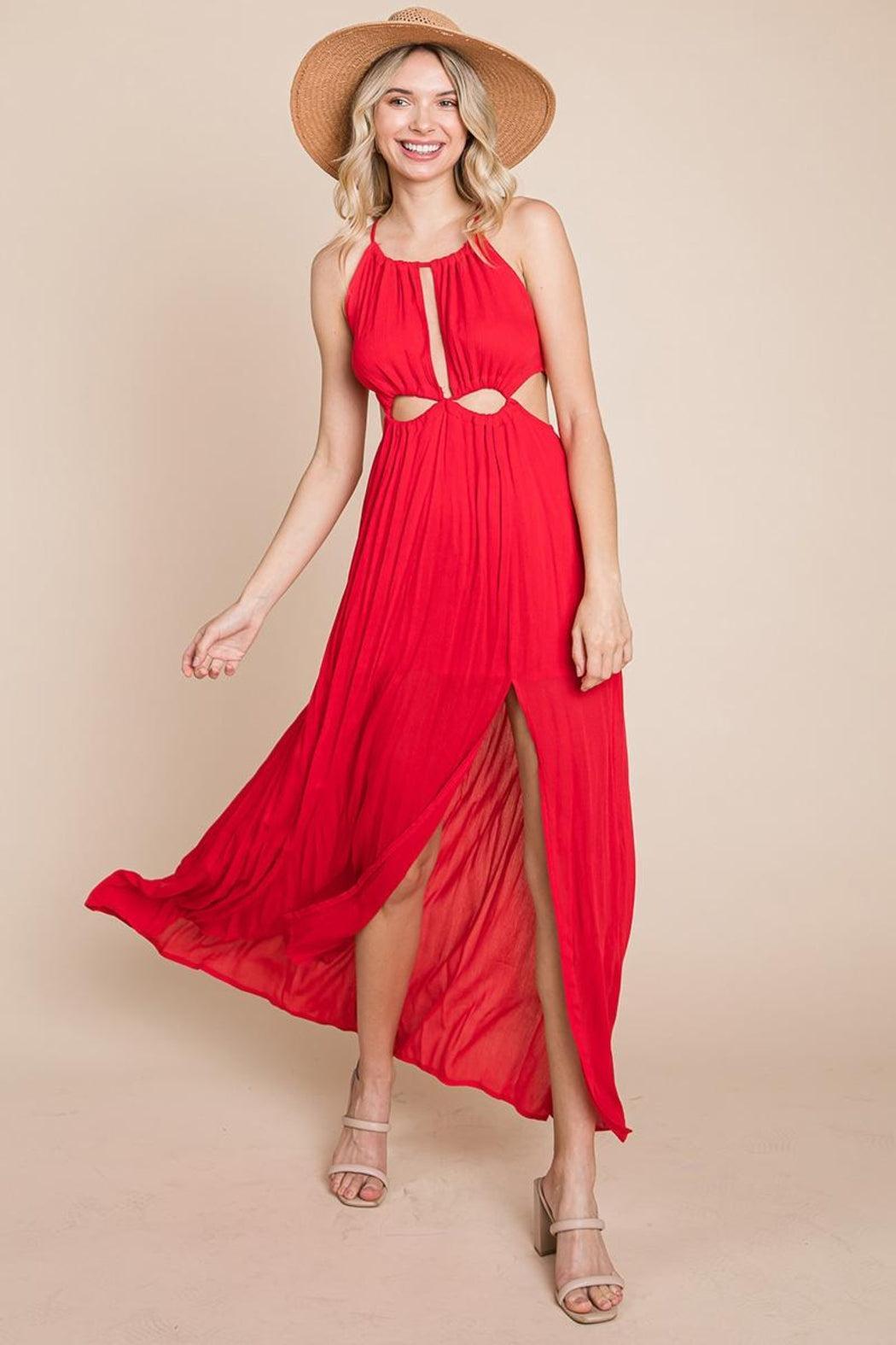 Split Front Cut Out Halter Maxi Dress Product Image