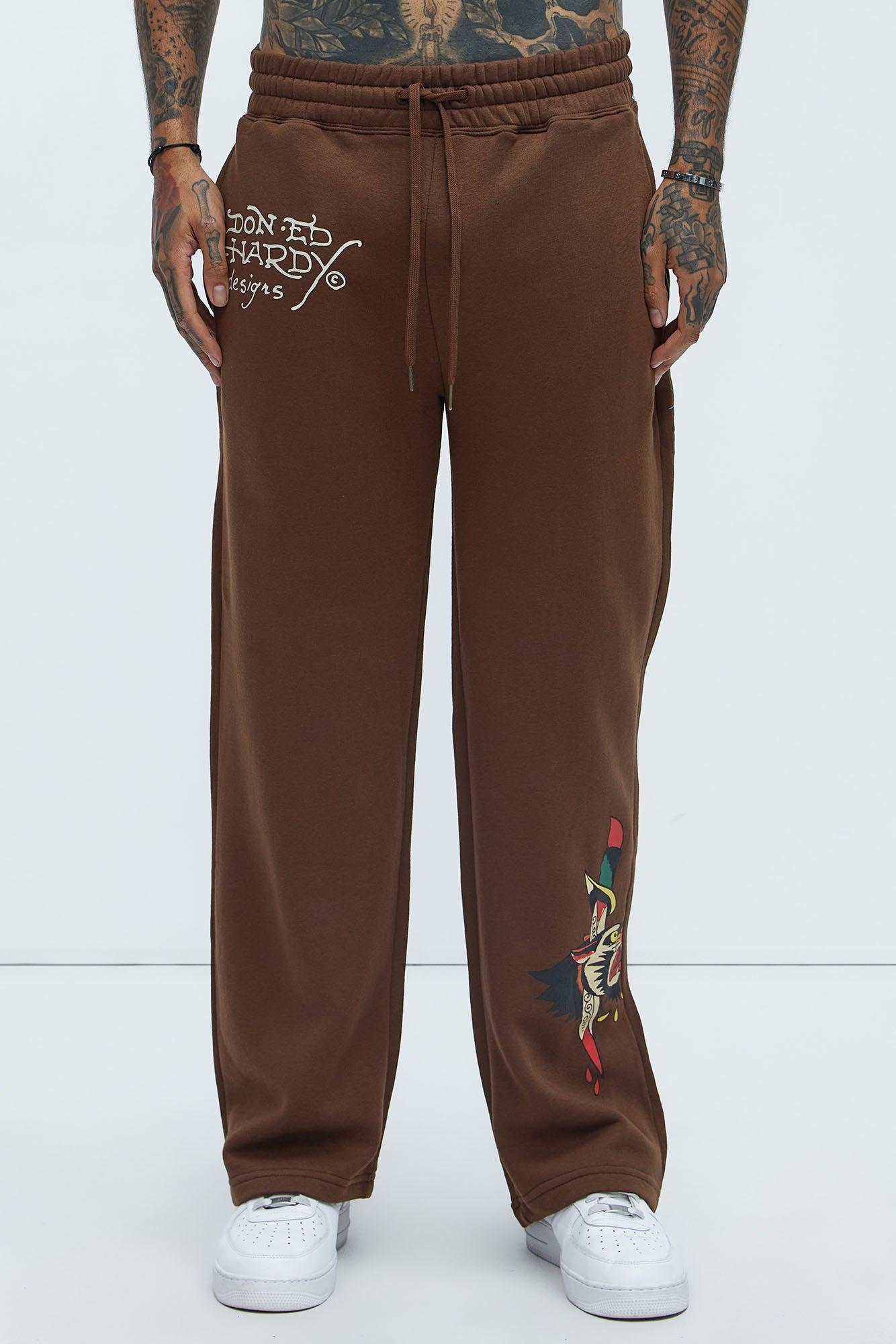Ed Hardy Panther Tiger Baggy Sweatpants - Chocolate Product Image