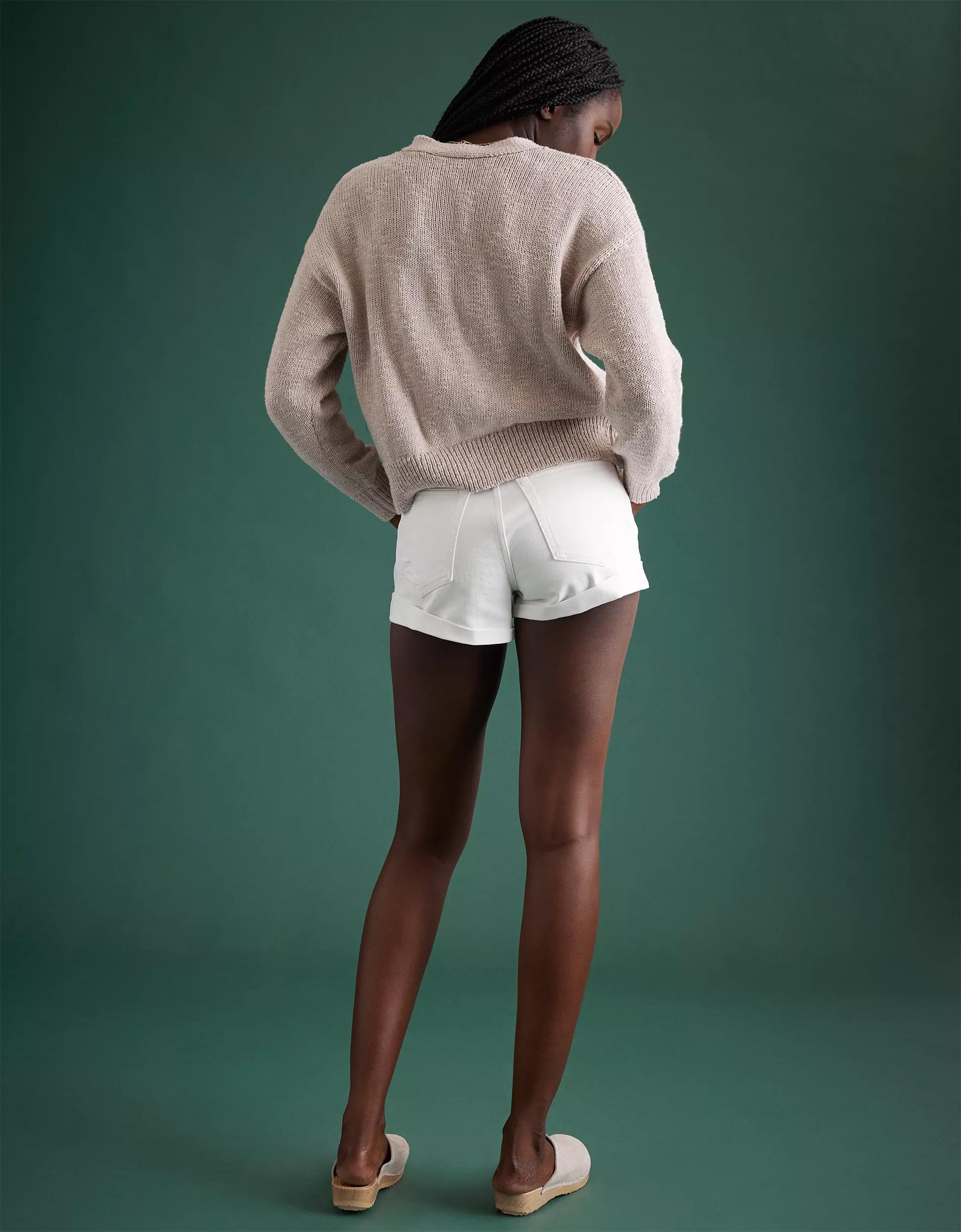 AE77 Premium High-Waisted Cut-Off Denim Short Product Image