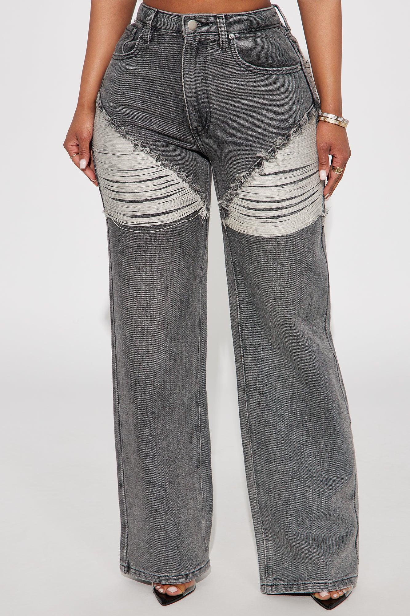 Tear It Up Loose Ripped Wide Leg Jeans - Grey Female Product Image