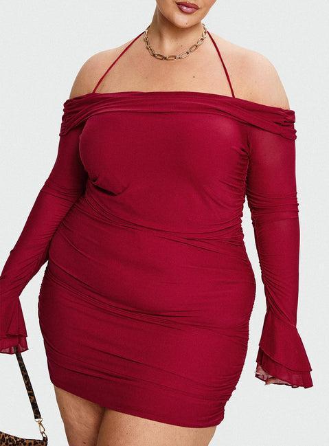 Taylon Off The Shoulder Mini Dress Red Curve Product Image