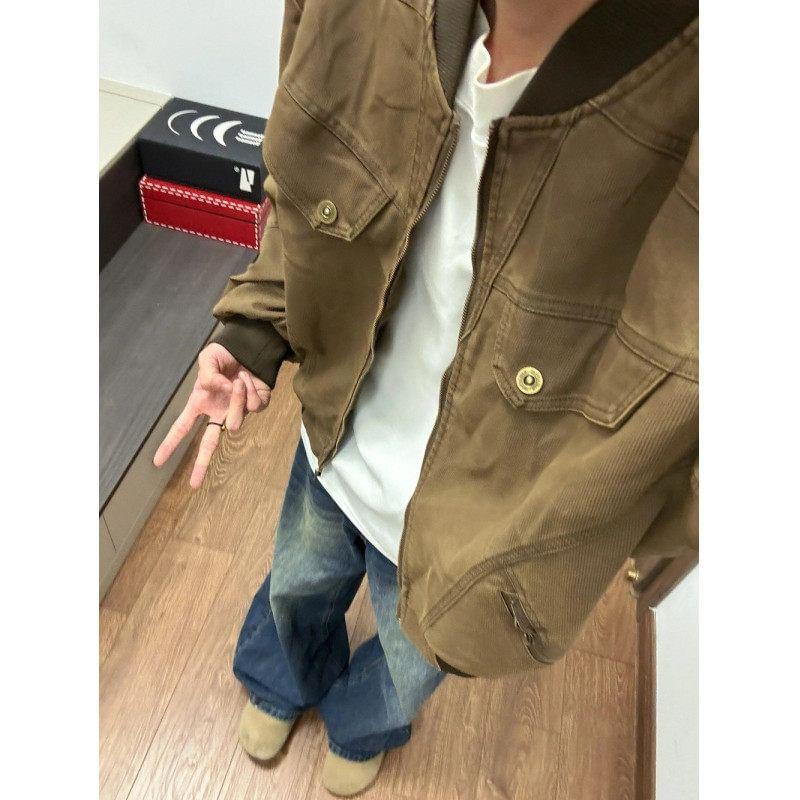 Stand Collar Drop Shoulder Plain Zip Bomber Jacket Product Image