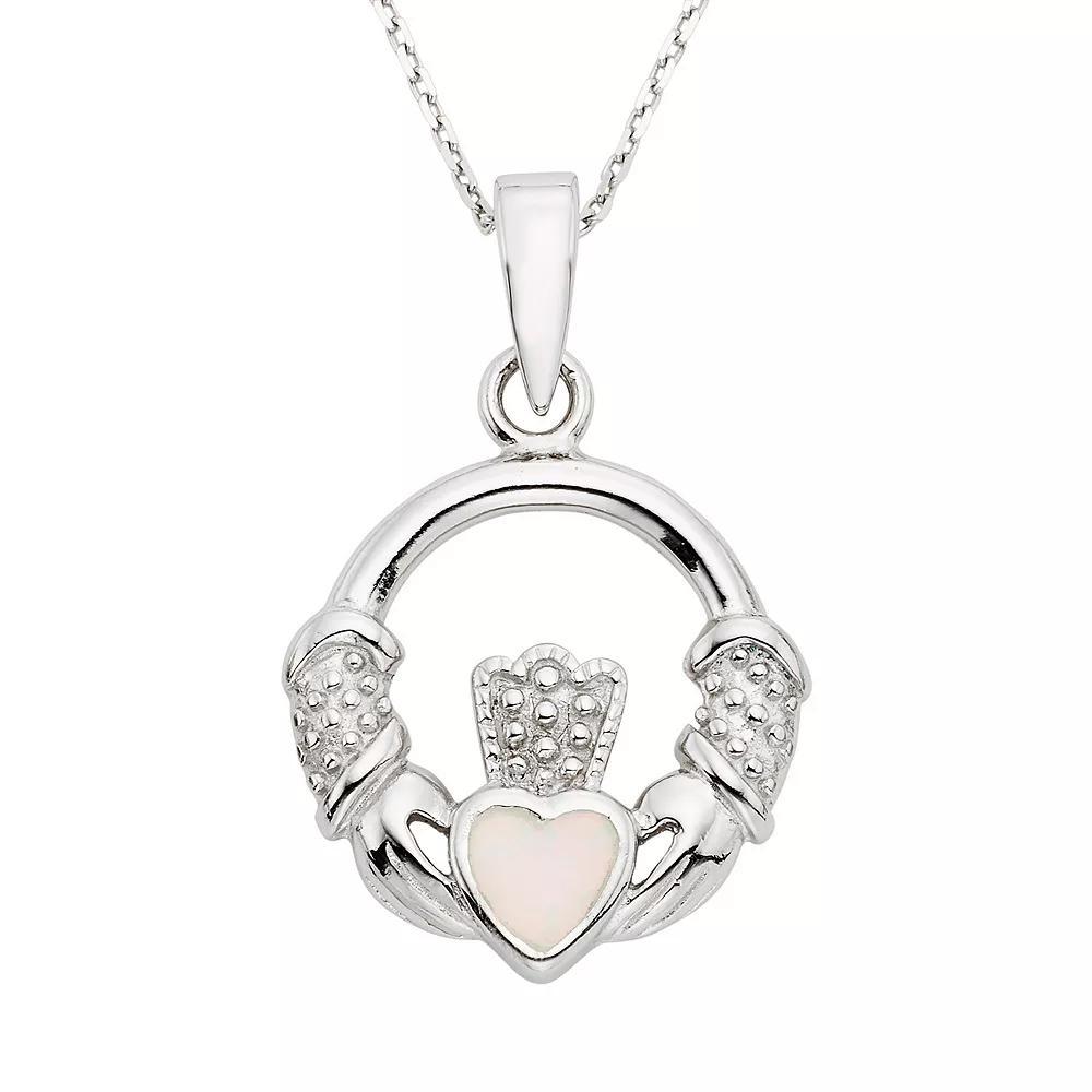 Lab-Created Opal Sterling Silver Claddagh Pendant Necklace, Women's, Size: 18", White Product Image