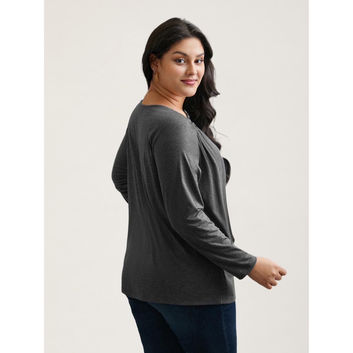 Plus Size 2-In-1 Gathered Ruffle Trim T-Shirt DarkGray Women Elegant Gathered Round Neck Everyday T-shirts BloomChic 18-20/2X Product Image