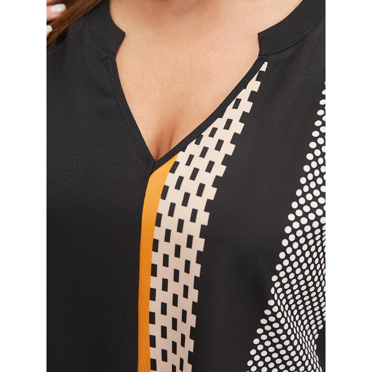 Plus Size Black Contrast Patchwork Notched Arc Hem Blouse Women Elegant Short sleeve Notched collar Dailywear Blouses BloomChic 22-24/3X Product Image