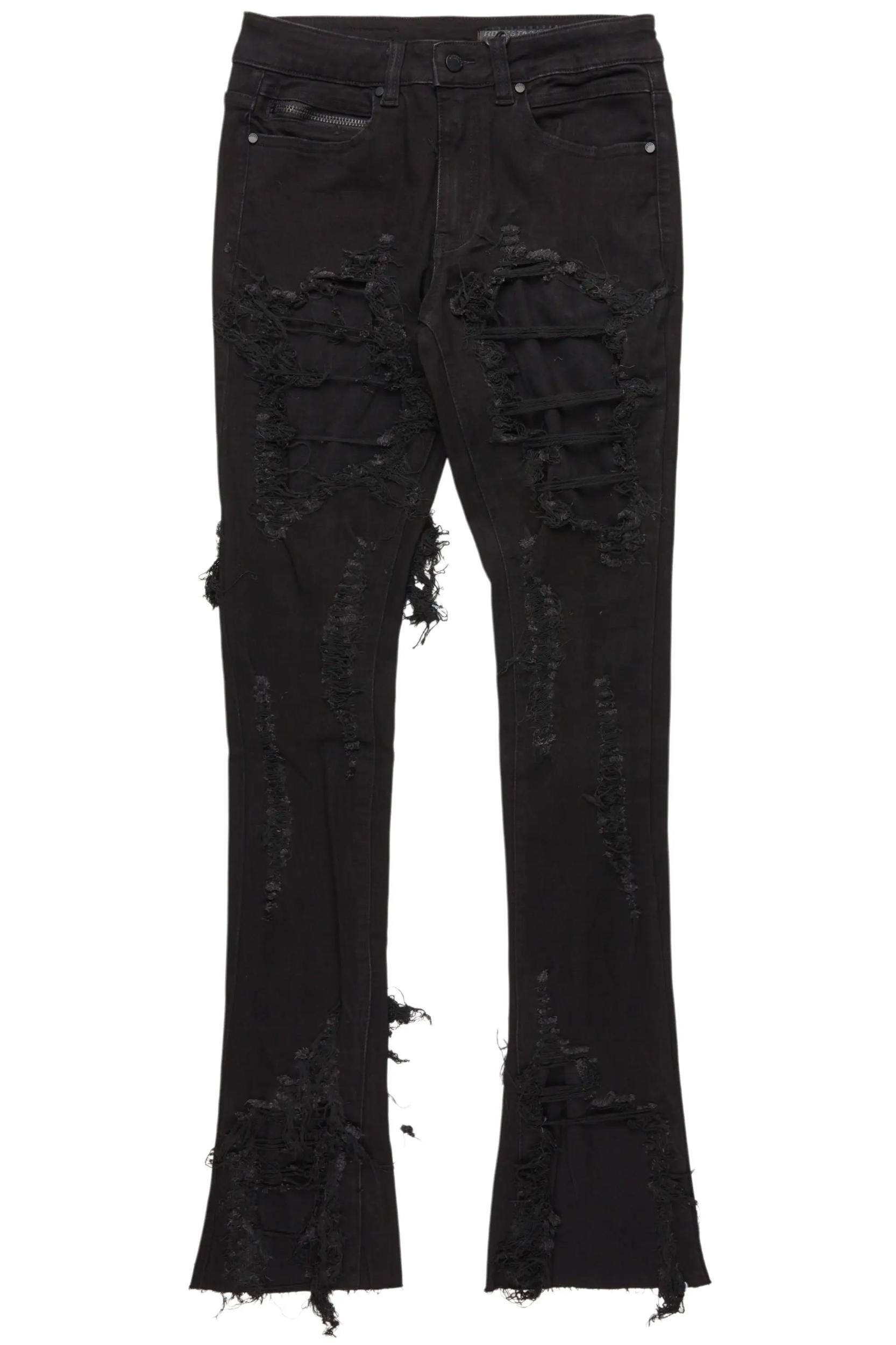 Fateh Jet Black Stacked Flare Jean Male Product Image