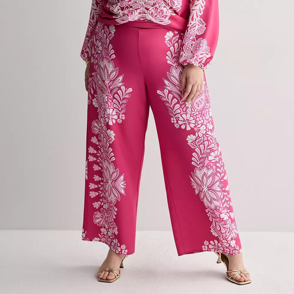 Plus Size INTEMPO™ Printed Border Pants, Women's, Size: 3XL, Pink Product Image