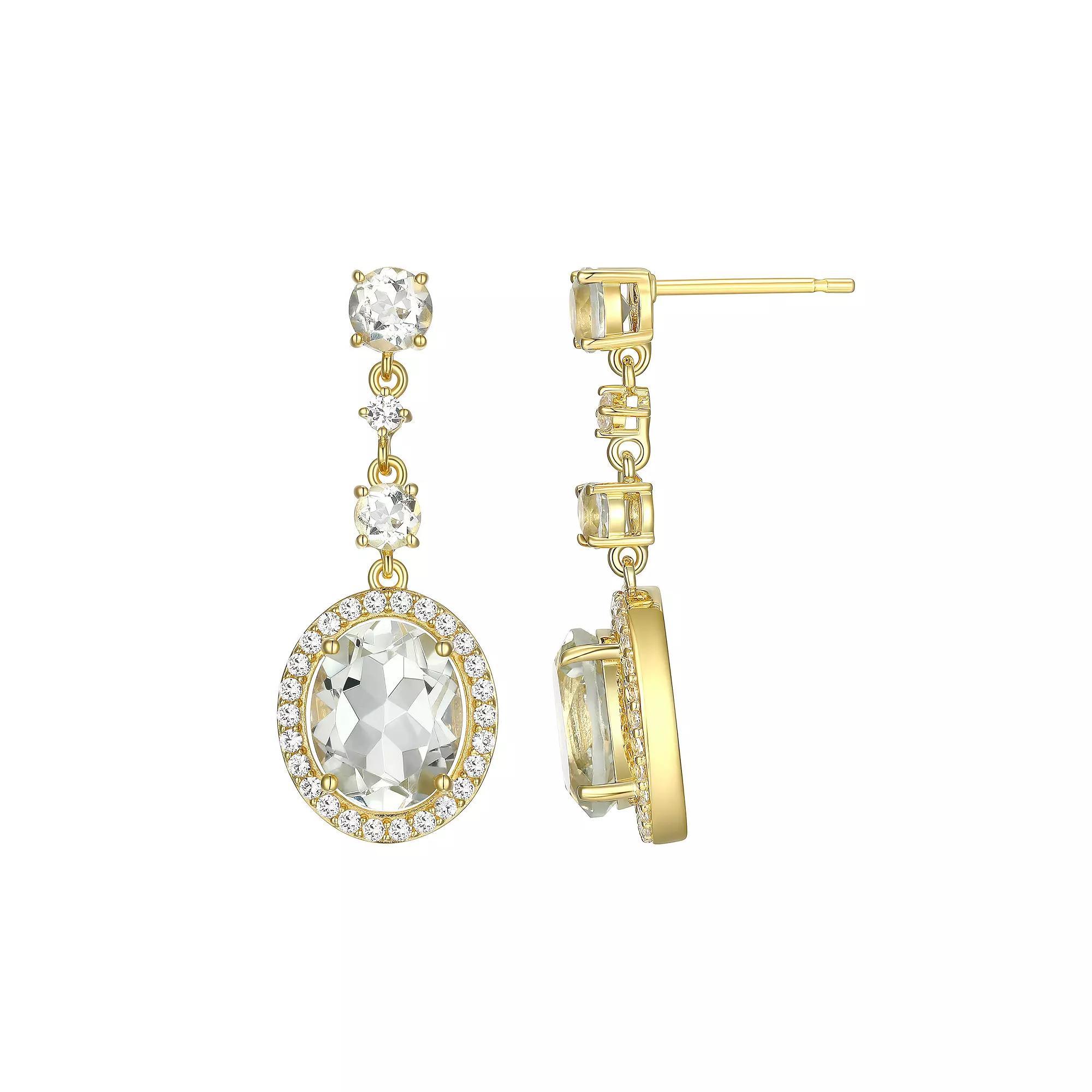 18k Gold Over Sterling Silver Green Amethyst & Lab-Created White Sapphire Drop Earrings, Women's, Gold Tone Product Image