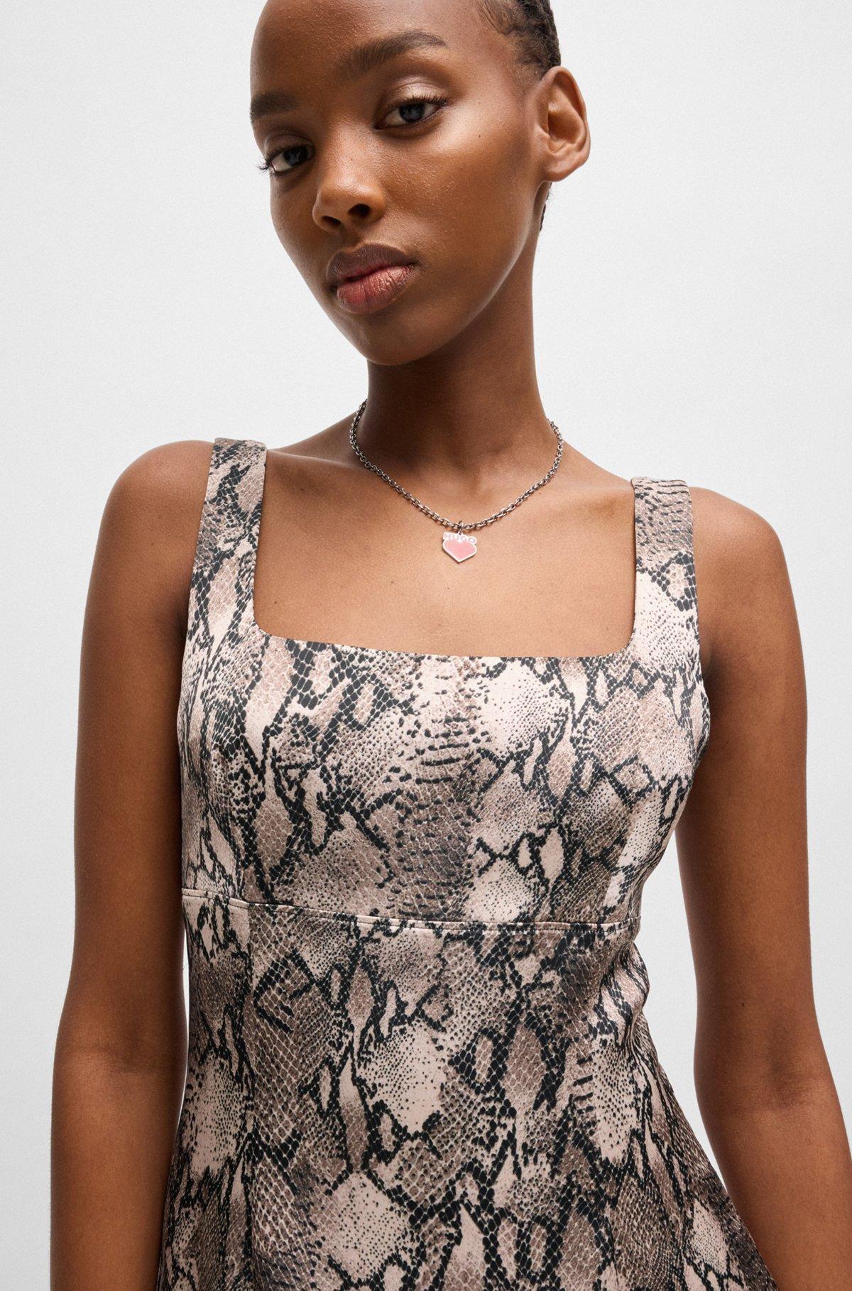 HUGO - Square-neck dress with python print - Patterned Product Image