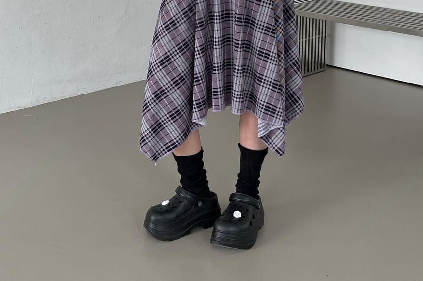High-Waist Plaid Irregular Midi Skirt Product Image