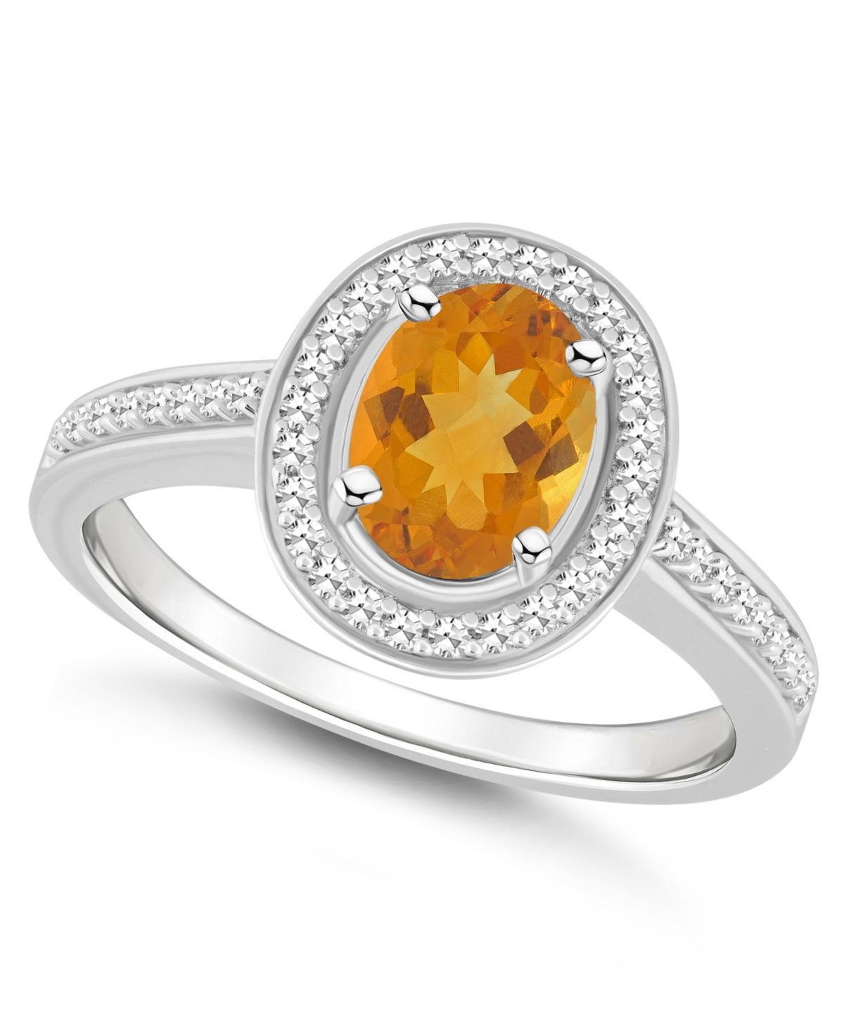 Celebration Gems Sterling Silver 8 mm x 6 mm Oval Gemstone & 1/5 Carat T.W. Diamond Halo Ring, Women's, Citrine Product Image