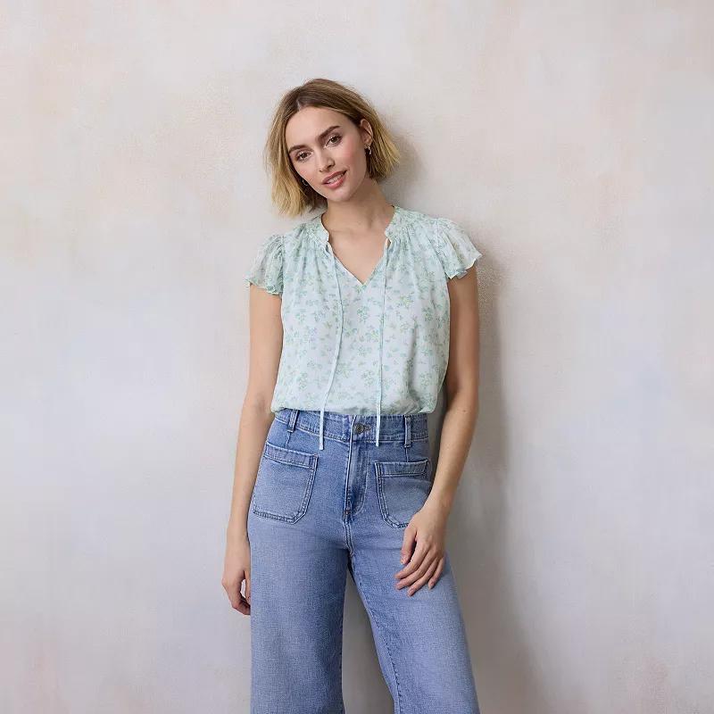 Womens LC Lauren Conrad Tie Front Ruffled V-Neck Shell Product Image