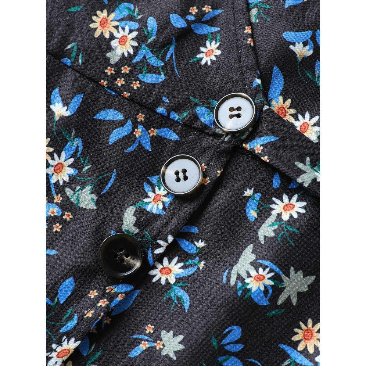 Plus Size Black Ditsy Floral Ties Wrap Bell Sleeve Blouse Women Elegant Short sleeve V-neck Everyday Blouses BloomChic 28/5X Product Image