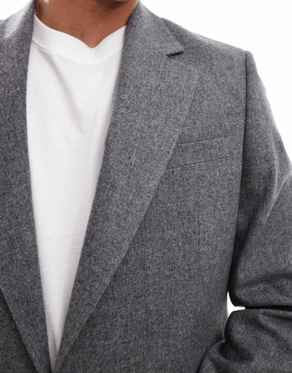 ASOS DESIGN regular flannel wool mix suit jacket in heathered charcoal Product Image