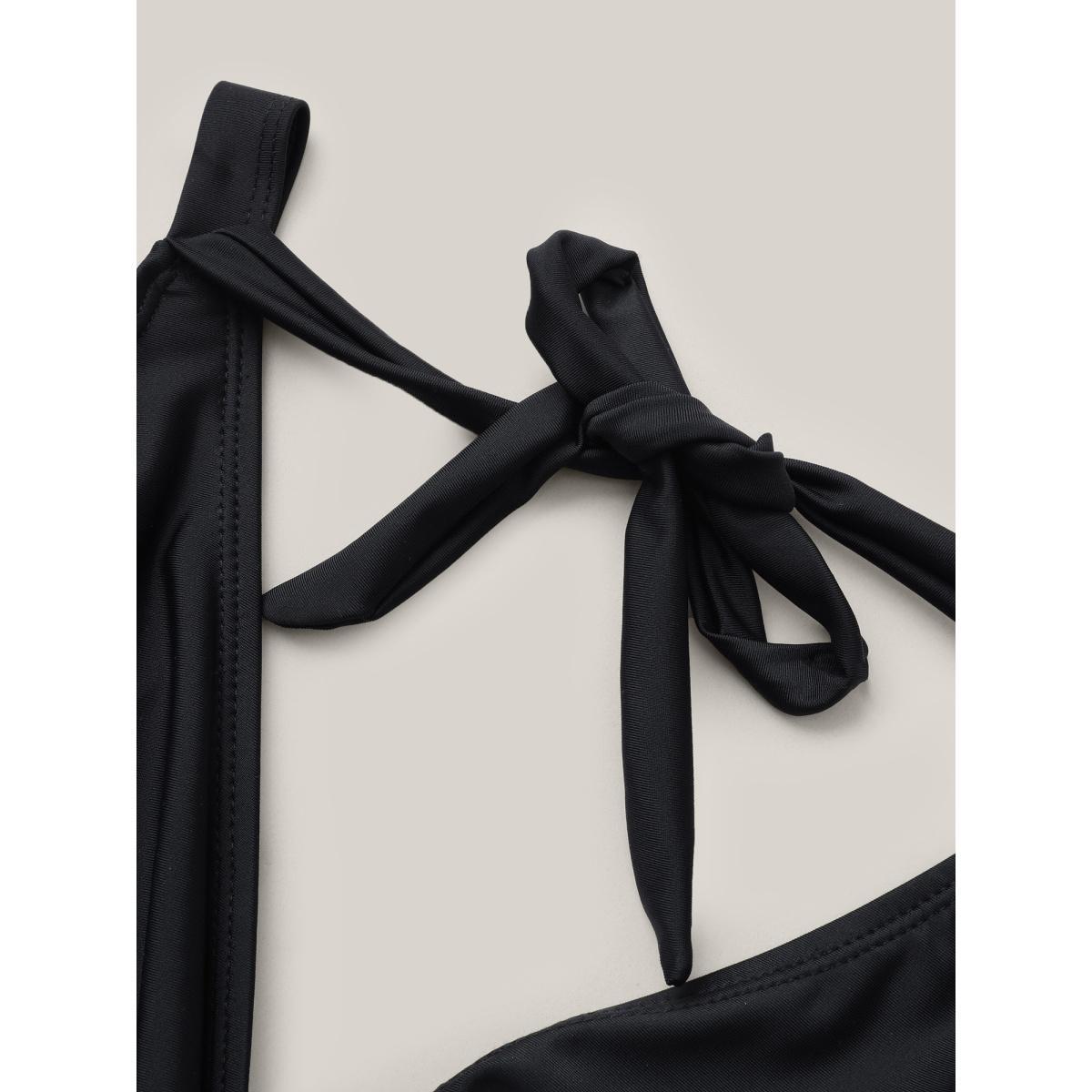 Plus Size Solid Ruffle Hem Empire Waist Halter Neck Swim Dress Women's Swimwear Black Beach Bodycon Halter neck High stretch Curve Swim Dresses BloomChic 26/4X Product Image