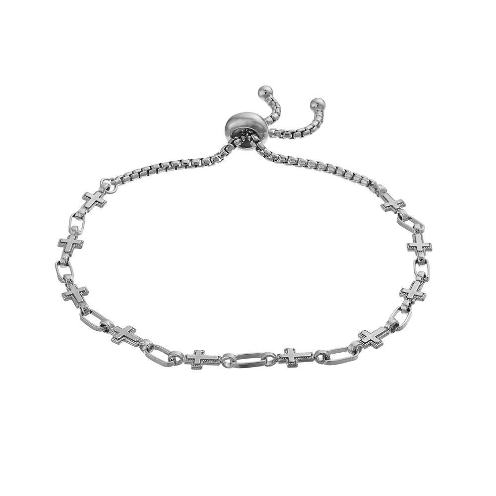 Kristen Kesho Sterling Silver Cross Link Adjustable Bolo Bracelet, Women's, Size: 9.50 Product Image