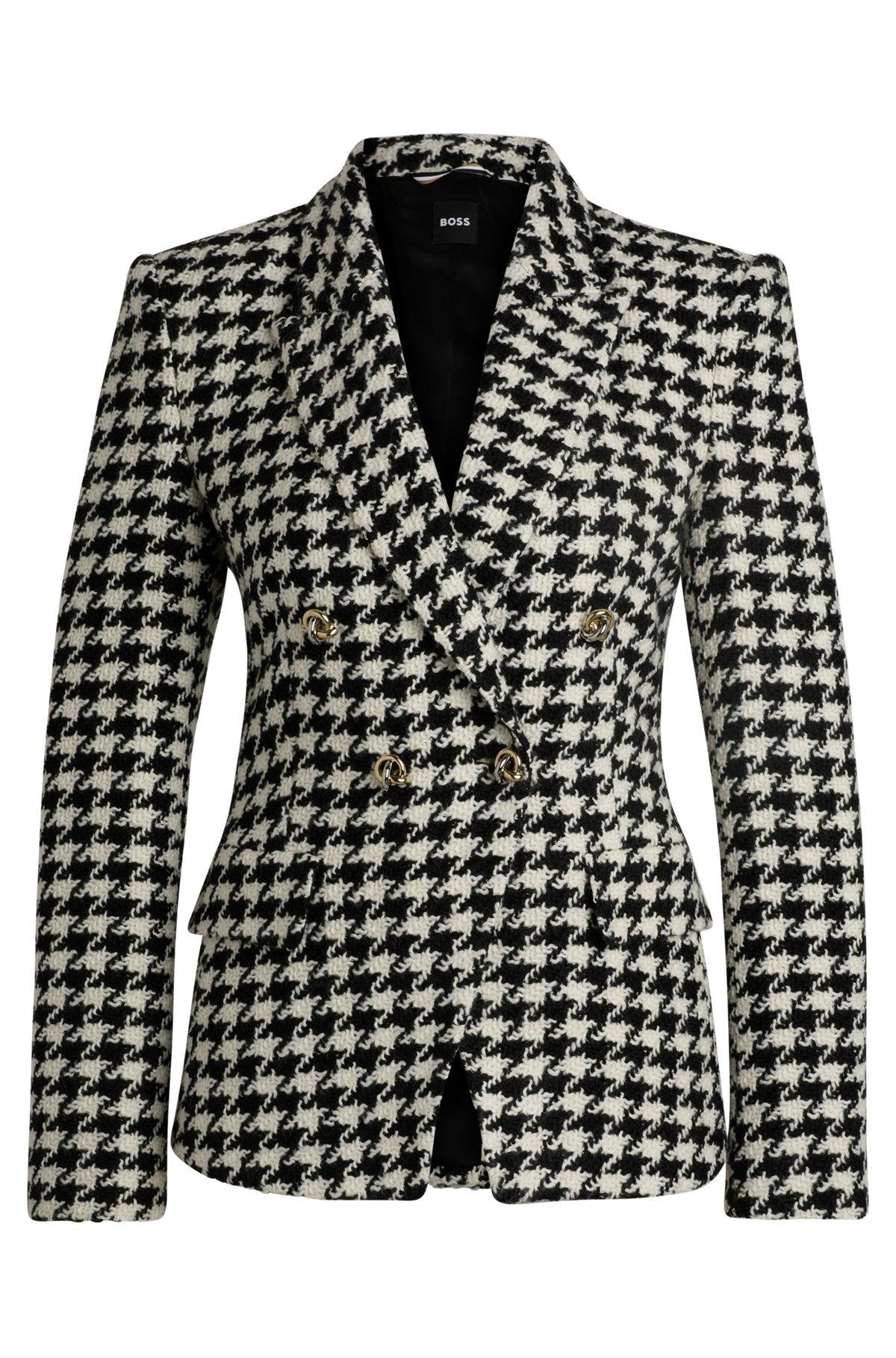 Slim-fit jacket in houndstooth fabric with metallic trims Product Image