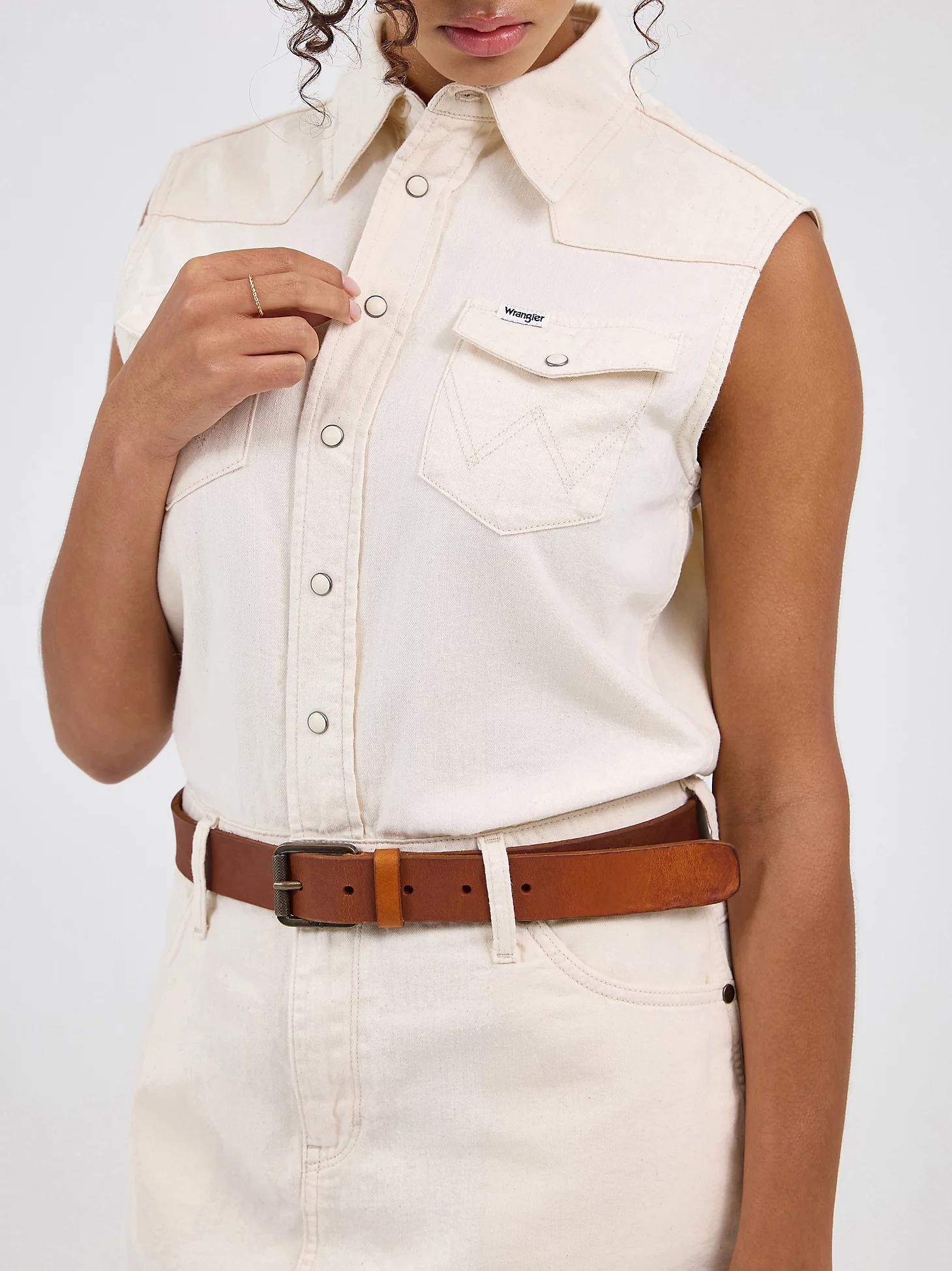 Women's Sleeveless Denim Dress in Natural Product Image