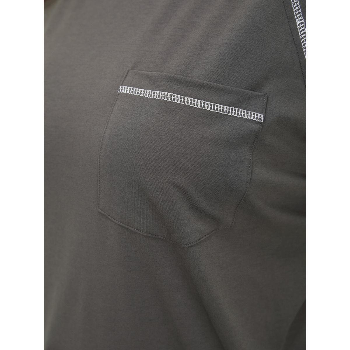 Plus Size Solid Contrast Stitch Raglan Sleeve Patched Pocket T-shirt DimGray Women Casual Stitch Plain Round Neck Dailywear T-shirts BloomChic 26/4X Product Image