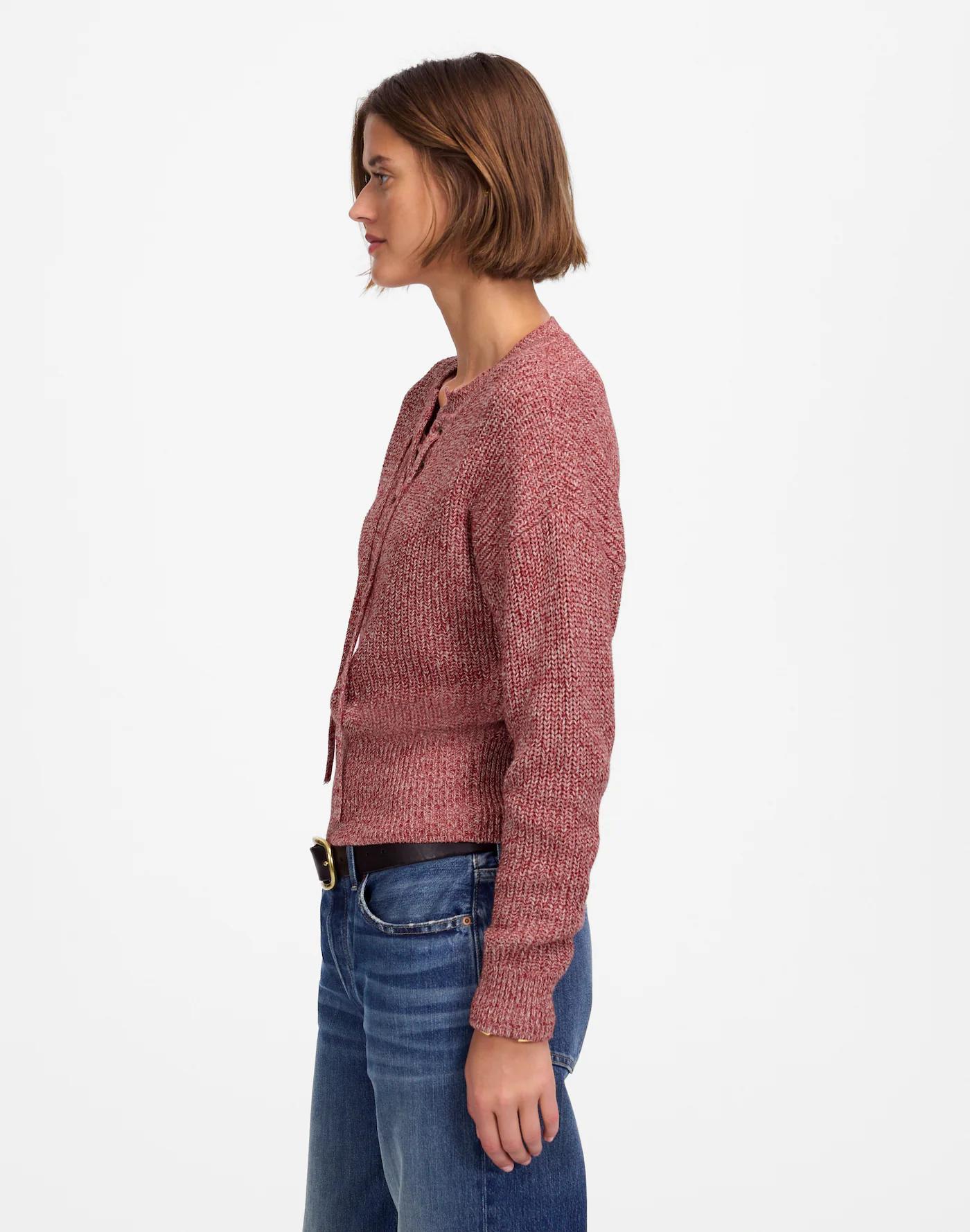 Marled Ribbed Lace-Up Sweater Product Image