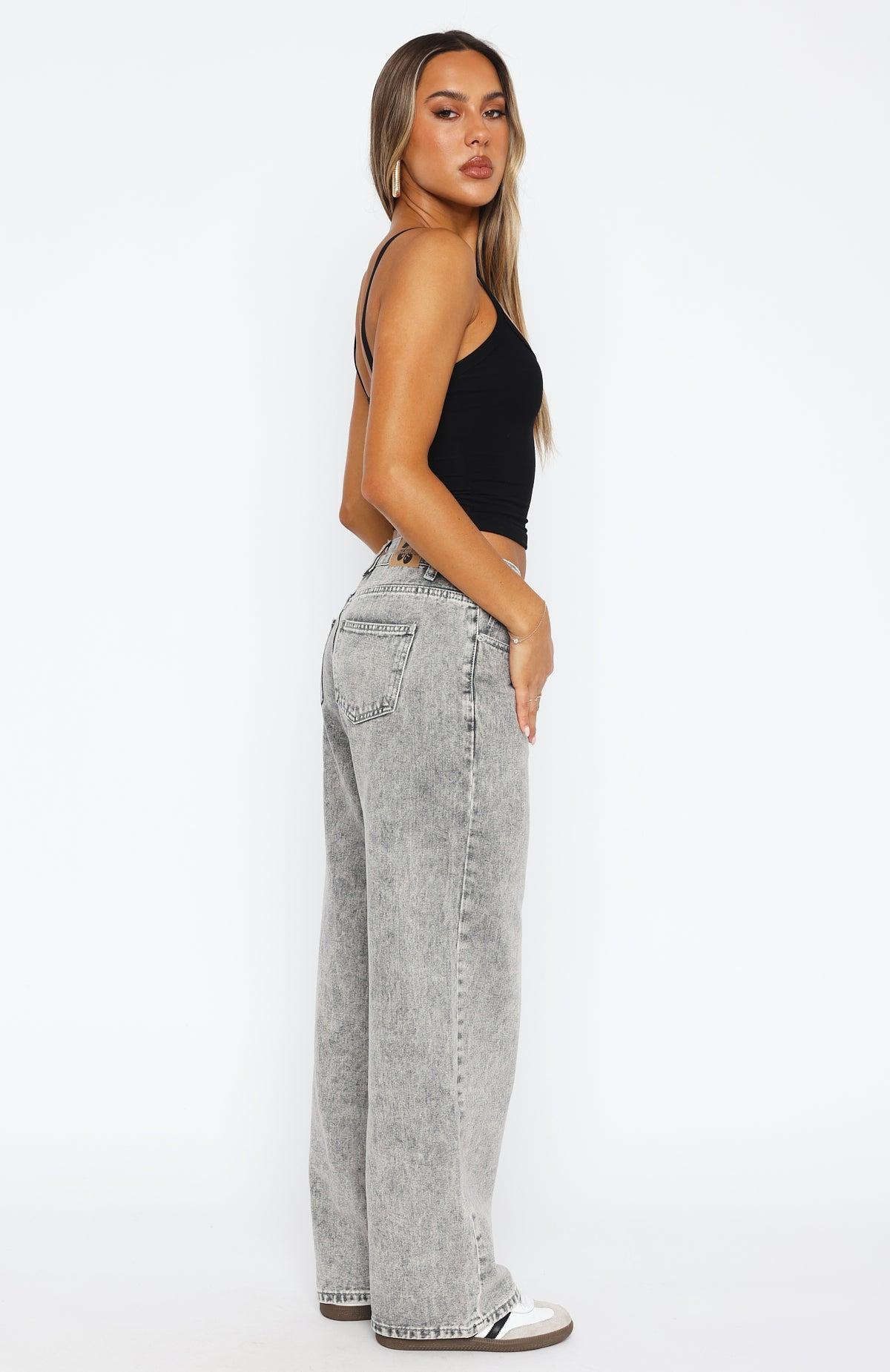 Bring The Style Low Rise Wide Leg Jeans Washed Grey Product Image