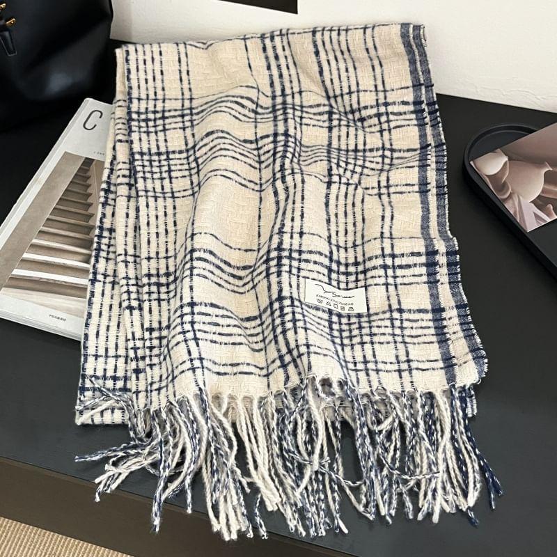 Plaid Applique Fringed Scarf Product Image