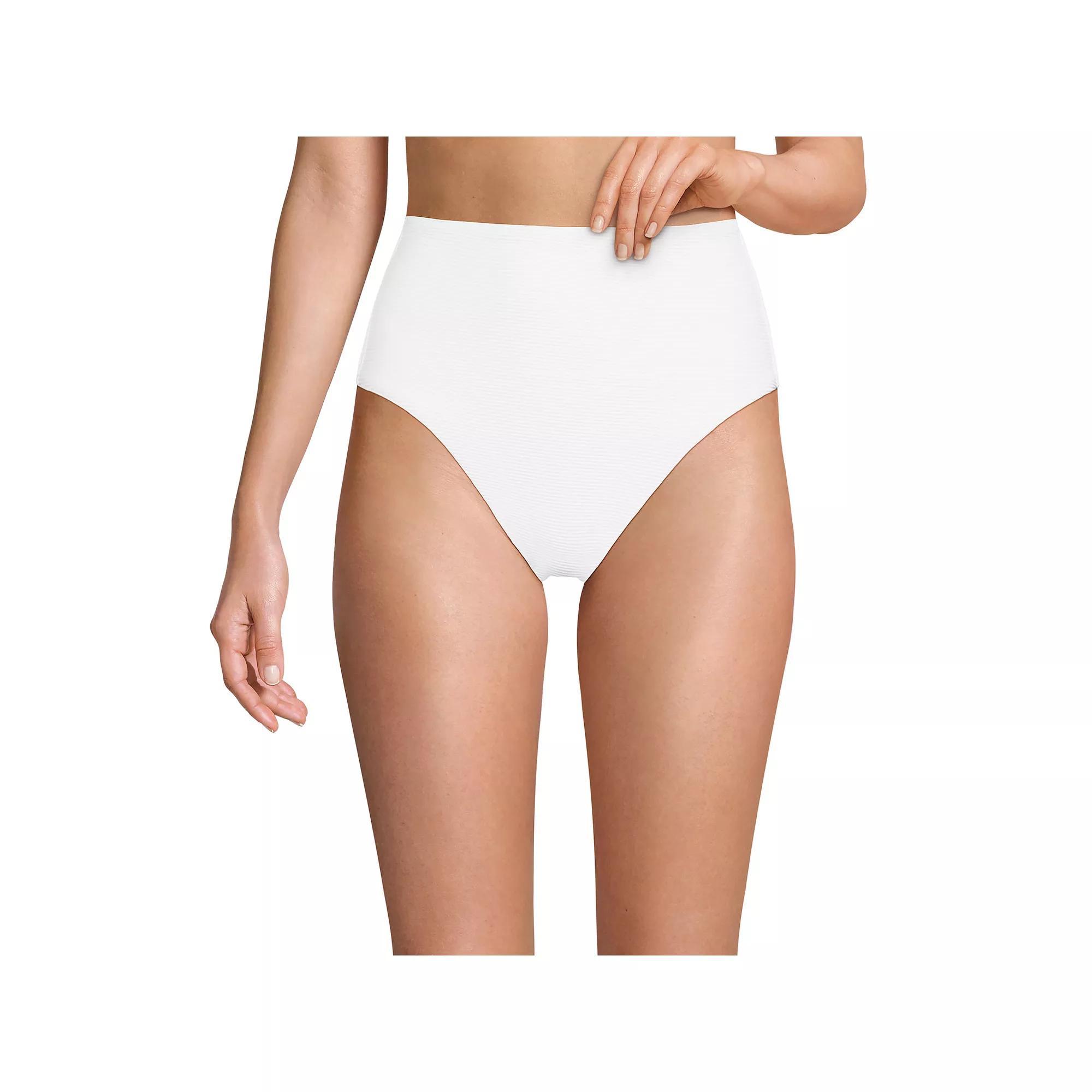Women's Lands' End Ribbed Smoothing High Waisted Bikini Bottoms, Size: 16, Dark Red Ottoman Product Image