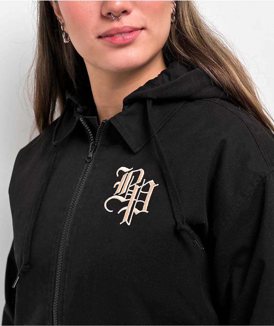 Broken Promises Lock Up Black Hooded Work Jacket Product Image