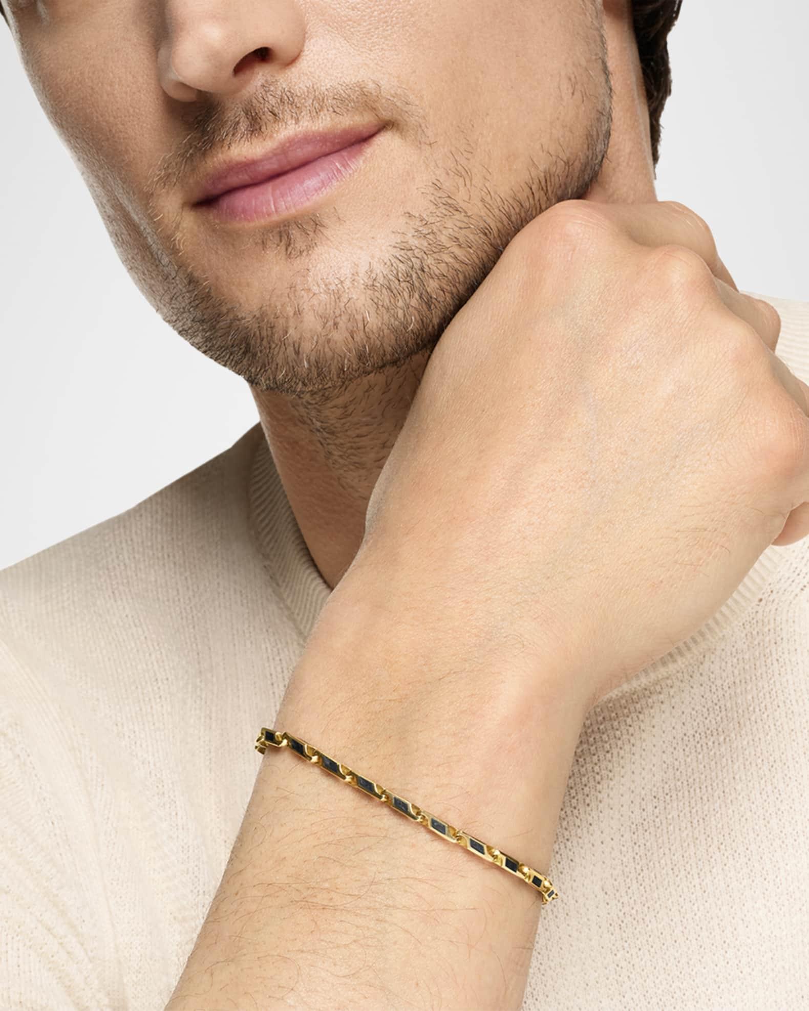 Men's Faceted Chain Bracelet in 18K Gold with Forged Carbon, 3mm Product Image