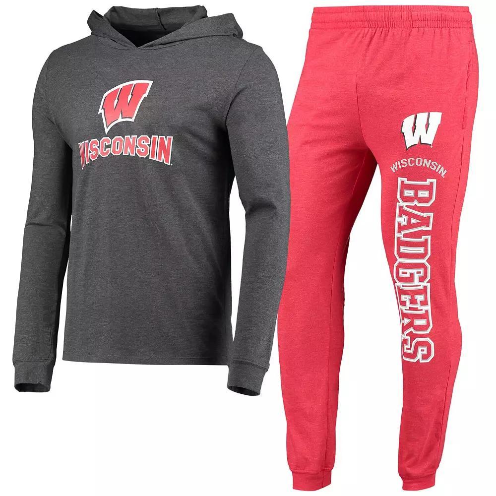 Men's Concepts Sport Heathered Red/Heathered Charcoal Wisconsin Badgers Meter Long Sleeve Hoodie T-Shirt & Jogger Pants Set, Size: 3XL Product Image