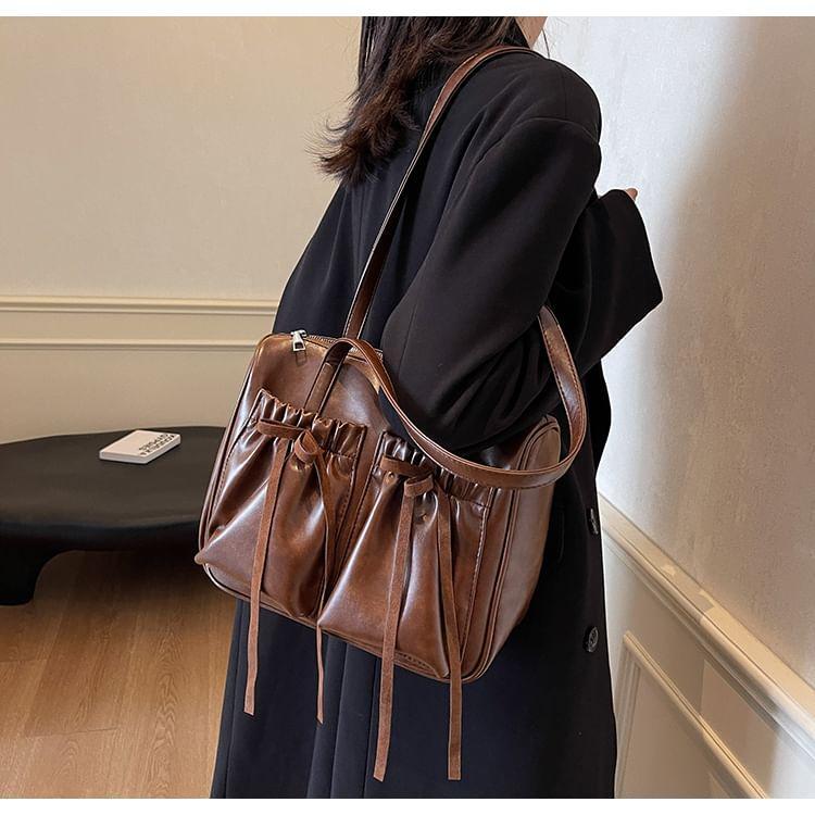 Faux Leather Ribbon Accent Shoulder Bag Product Image