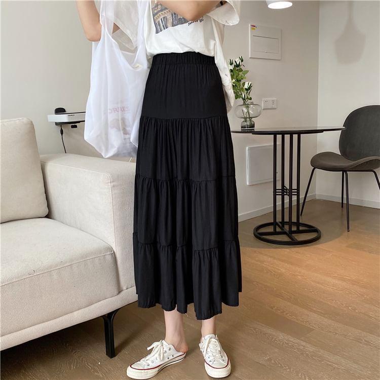 Tiered A-Line Midi Skirt Product Image