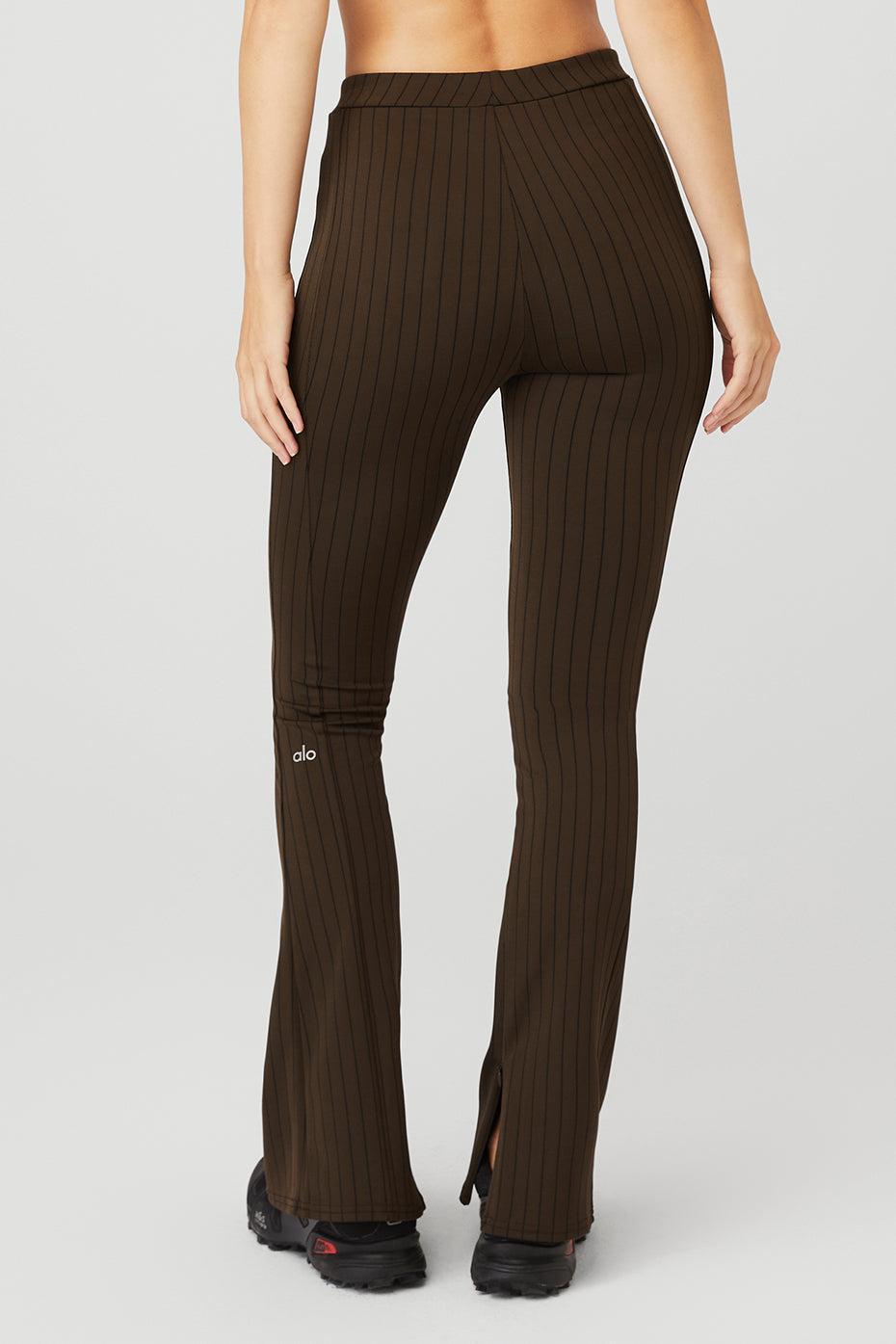 High-Waist Pinstripe Zip It Flare Legging - Espresso/Black Product Image