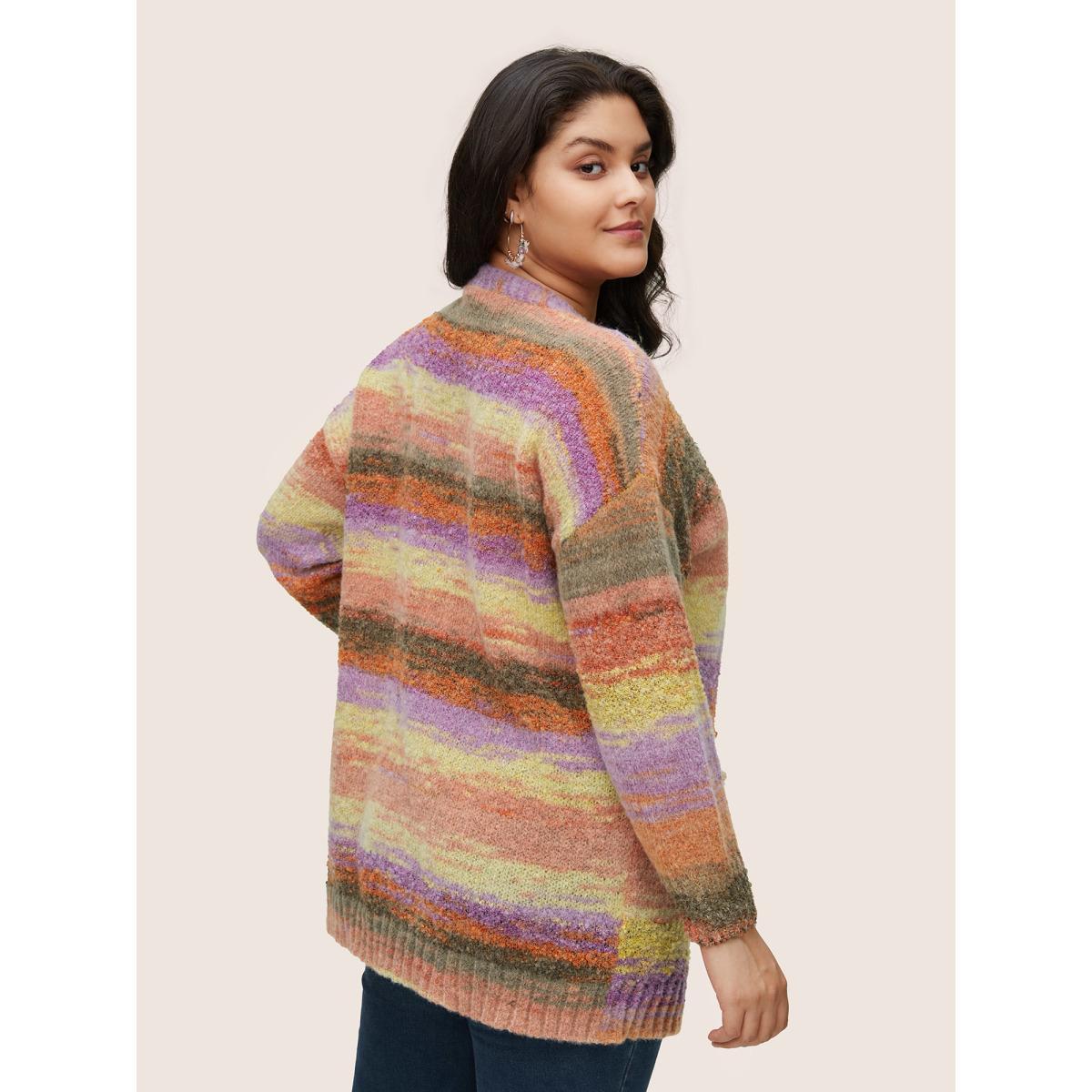 Plus Size Ombre Heather Contrast Pocket Cardigan Multicolor Women Casual Loose Long Sleeve Dailywear Cardigans BloomChic 30/6X Product Image