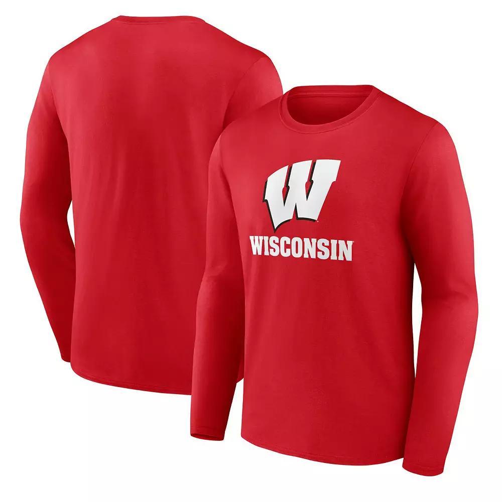 Men's Red Wisconsin Badgers Evergreen Cotton Team Lockup Long Sleeve T-Shirt, Size: 2XL Product Image