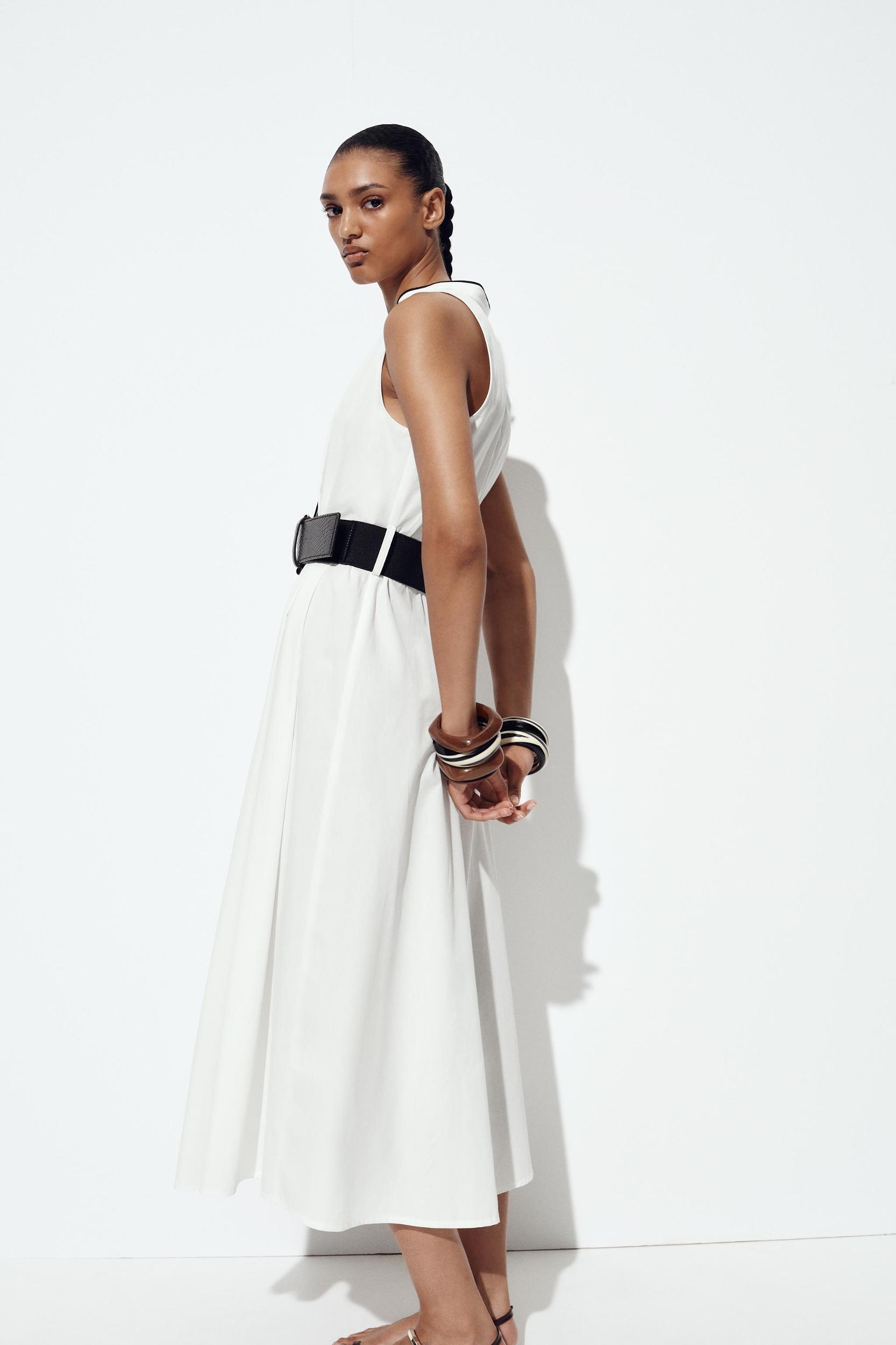 CONTRAST TRIM POPLIN MIDI DRESS Product Image